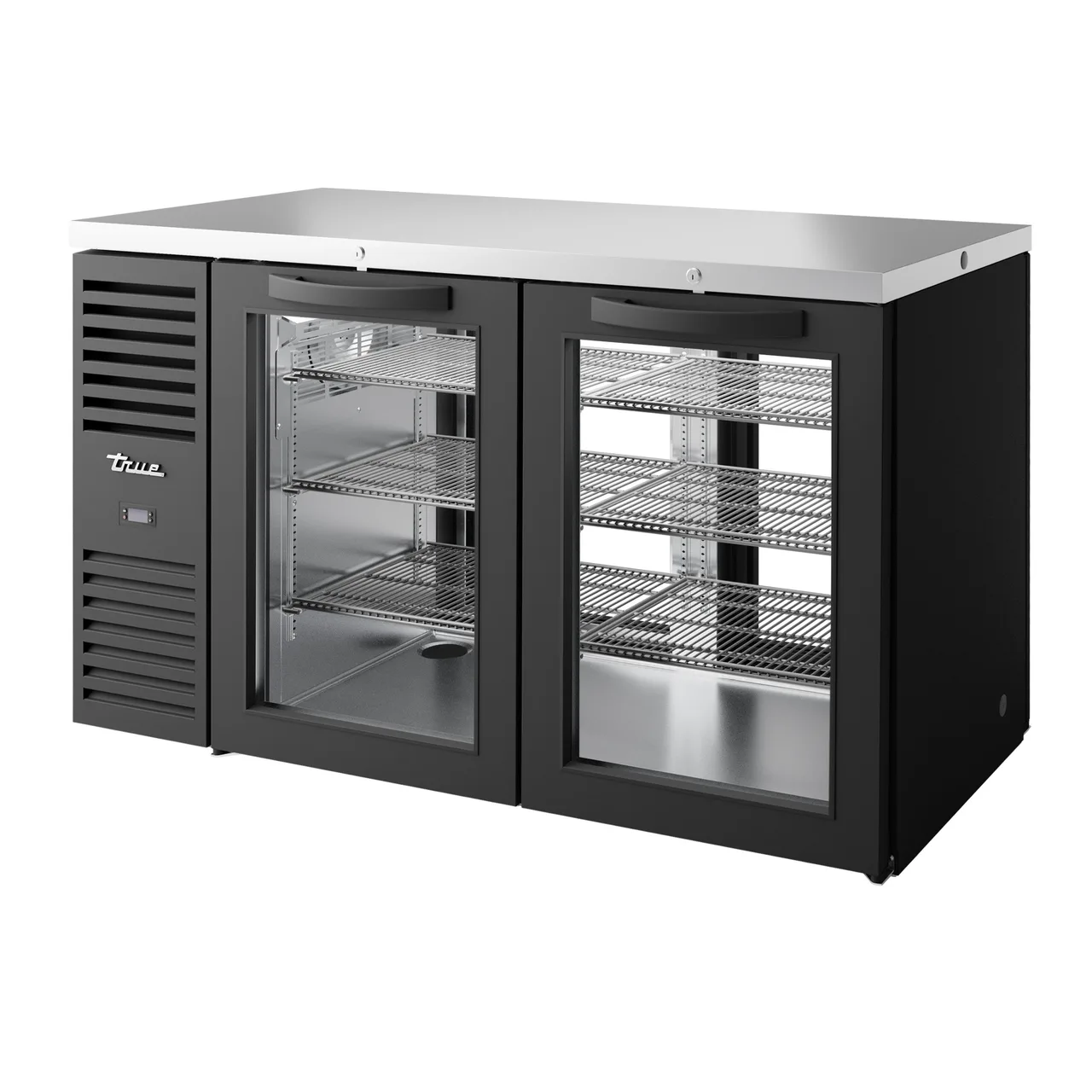 True TBR60-PTSZ1-L-B-GG-GG-1 60″ 4 Glass Swing Door Pass-Thru Single Zone Refrigerator