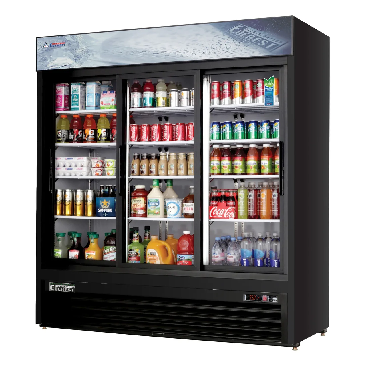 Everest EMGR69B 72″ Three Doors Merchandiser Refrigerator, Black Exterior, 69 cu. ft.