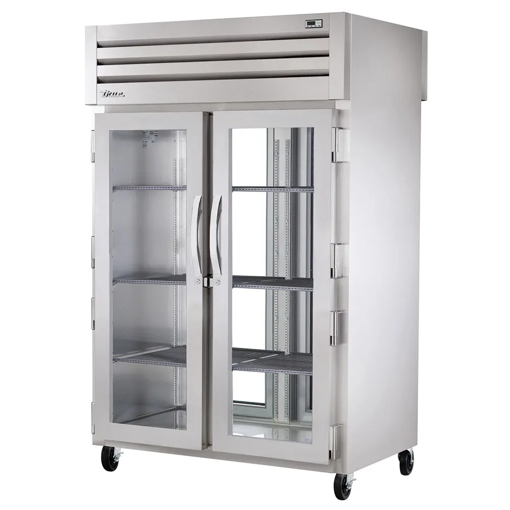 True STA2RPT-2G-2G-HC 52 3/5″ Two Section Pass Thru Refrigerator, (4) Left/Right Hinge Glass Doors, 115v