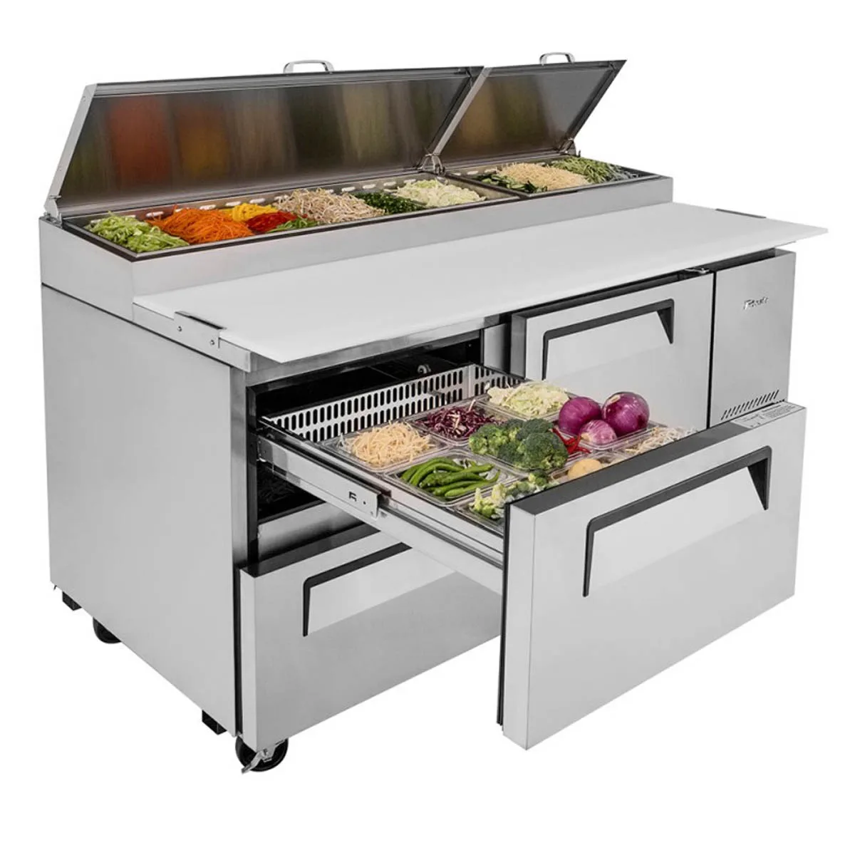 Turbo Air TPR-67SD-D2-N 67″ Refrigerated Pizza Prep Table w/ 1 Door & 2 Drawers, 20 cu. ft. 11