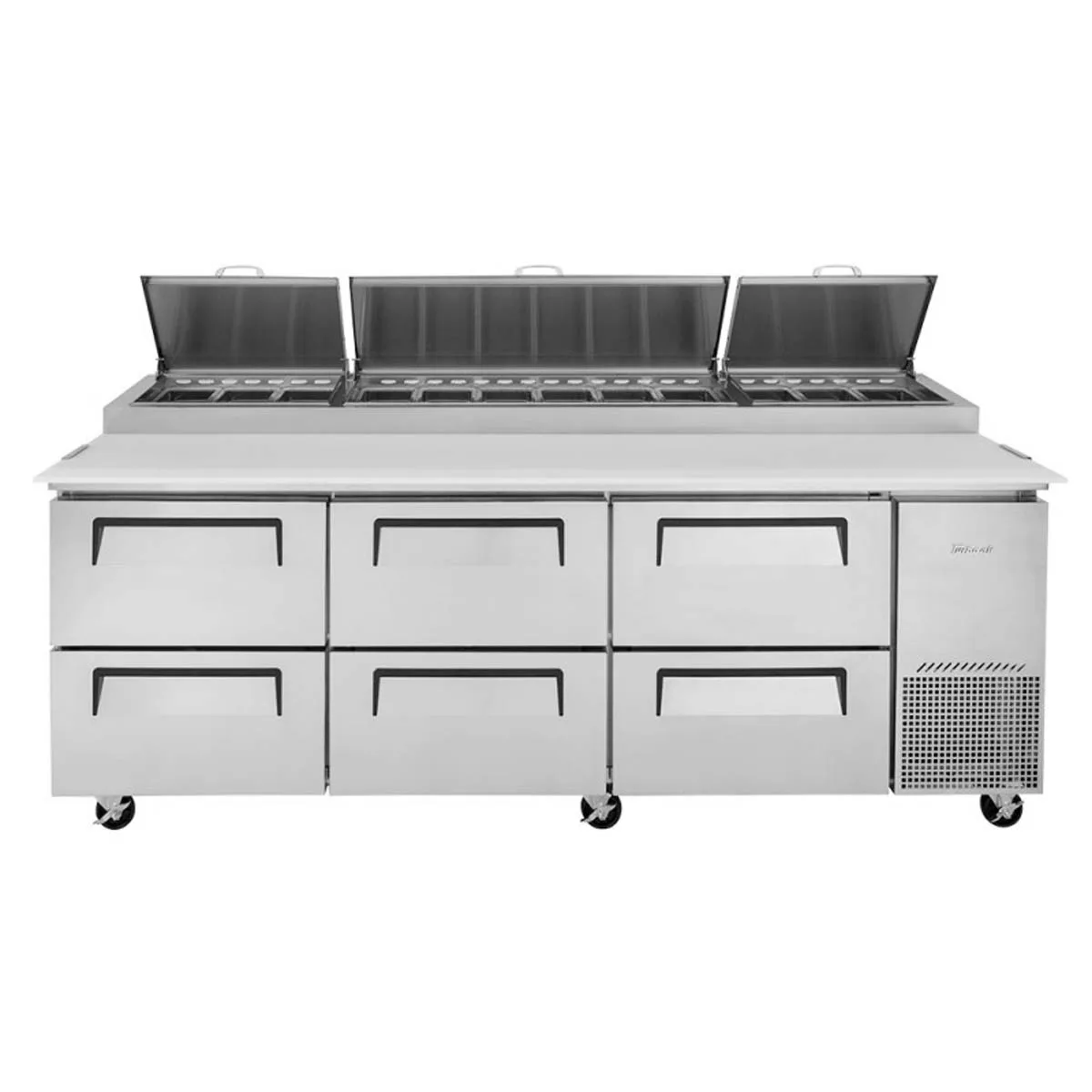 Turbo Air TPR-93SD-D6-N 93″ Refrigerated Pizza Prep Table w/ 6 Drawers, 12 Condiment Pans 6