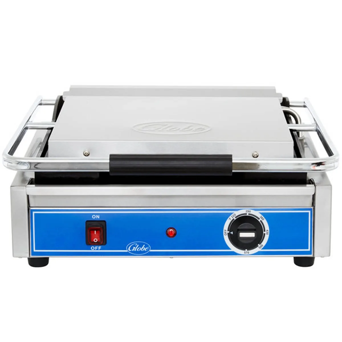 Globe GSG1410 Single Commercial Panini Press w/ Cast Iron Smooth Plates, 120v 7