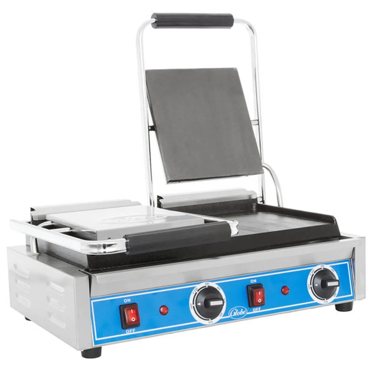 Globe GSGDUE10 Double Commercial Panini Press w/ Cast Iron Smooth Plates, 240v/1ph 4