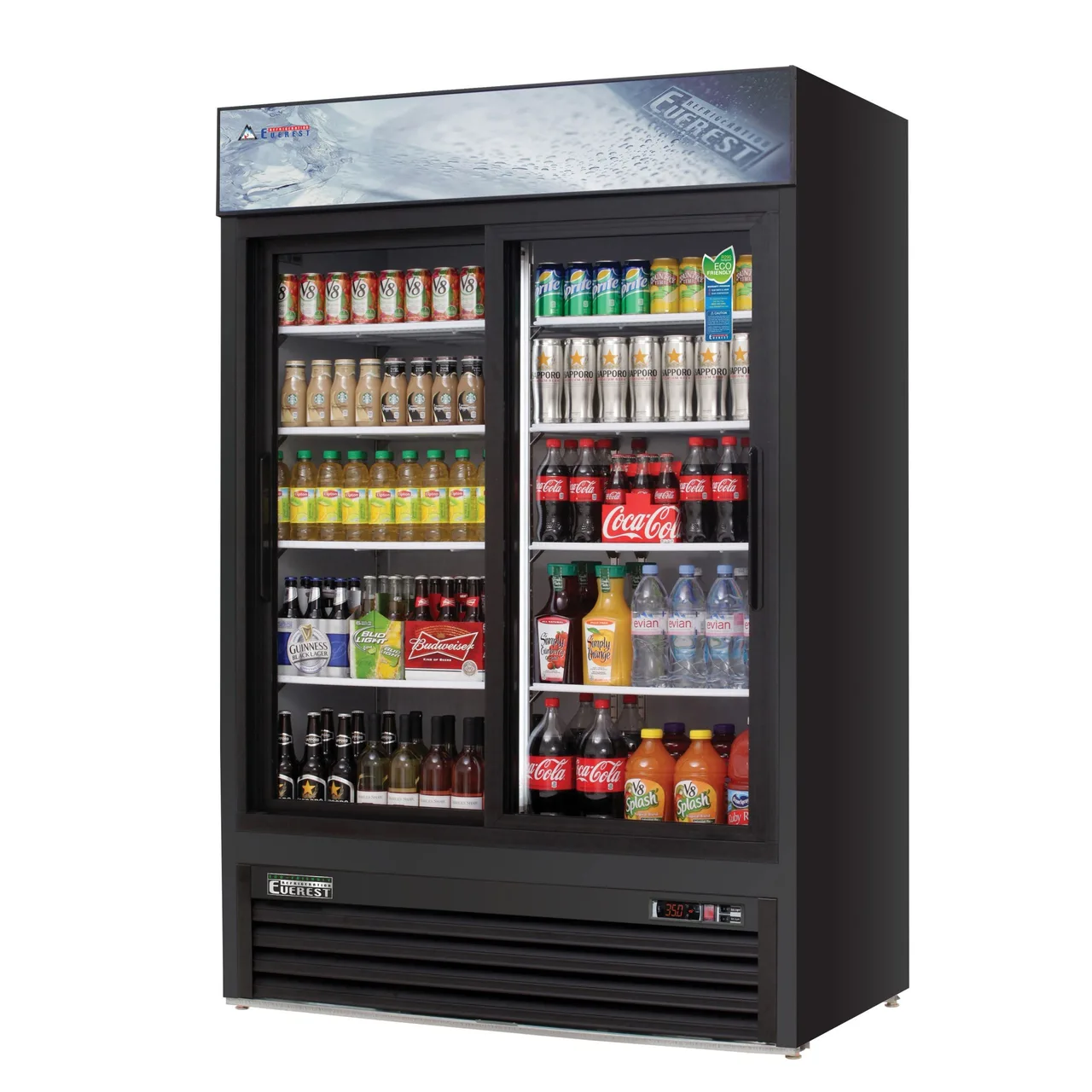 Everest EMGR48B 53″ Two Door Merchandiser Refrigerator, Black Exterior, 48 cu. ft.