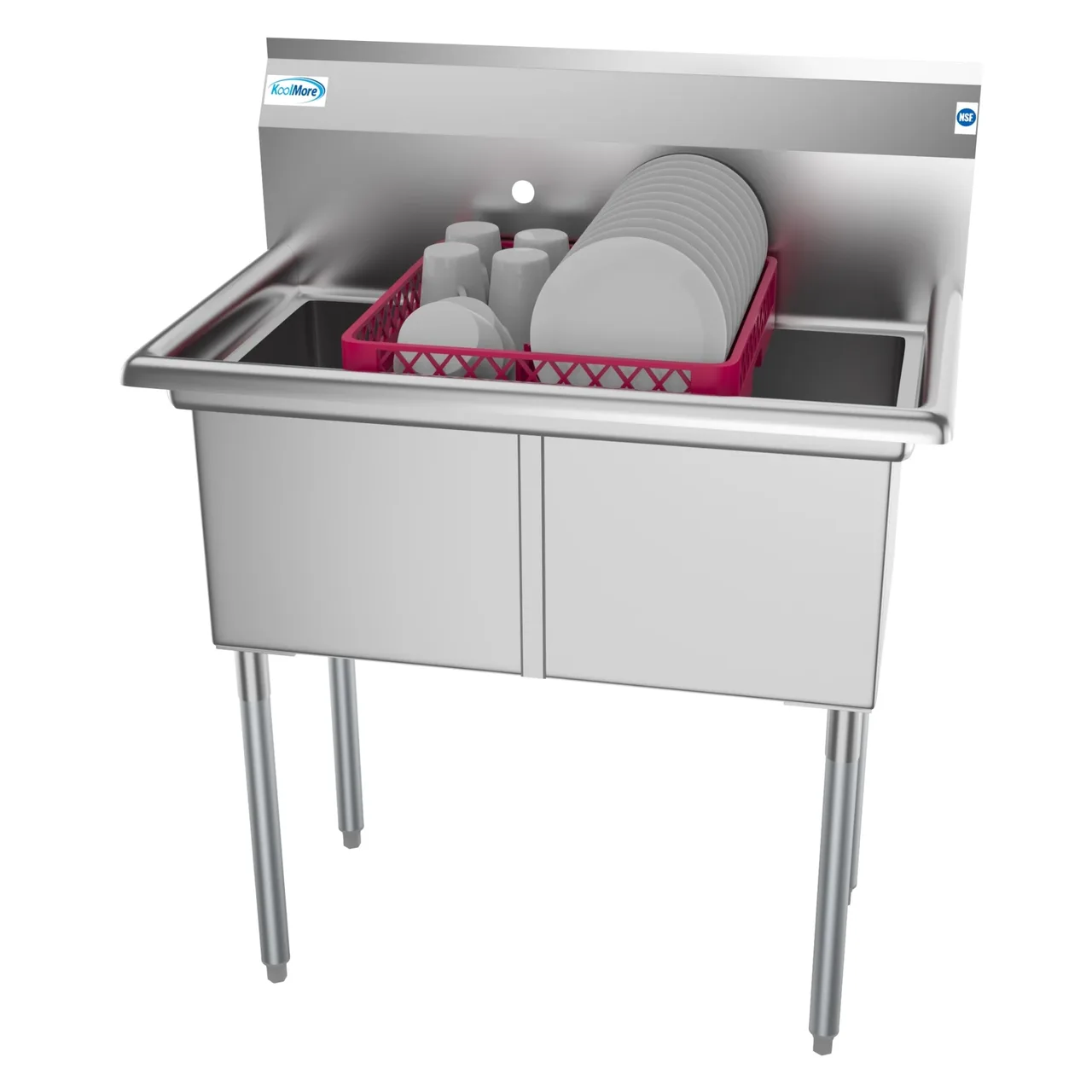 Koolmore SB121610-16L3 43″ Two Compartment Sink, 12″W x 16″L Bowl With Left-Hand Drainboard