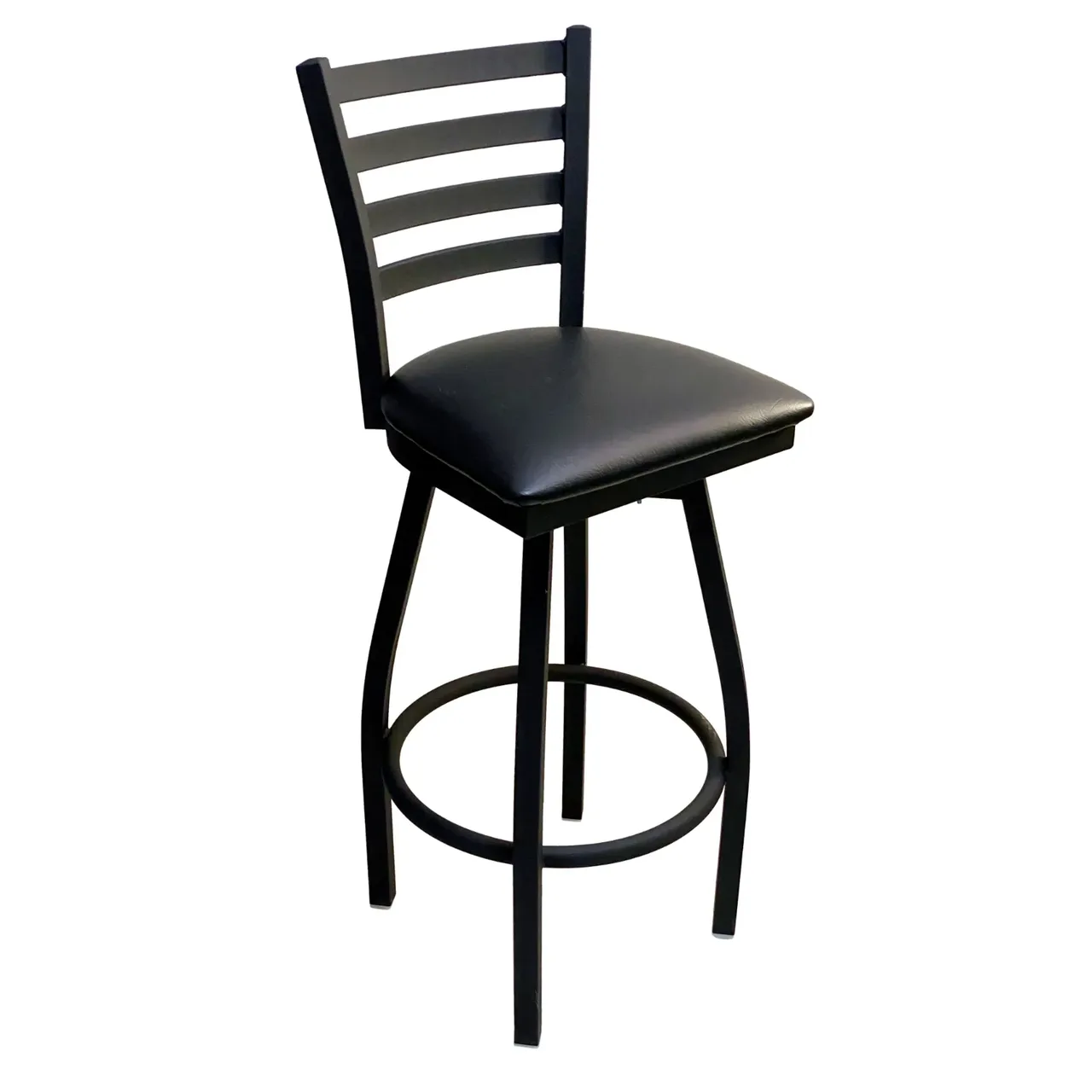 AAA Furniture Wholesale 316BS-SWIVEL BVS Swivel Bar Stool with Ladder Back and Upholstered Seat, Black (Quick Ship)