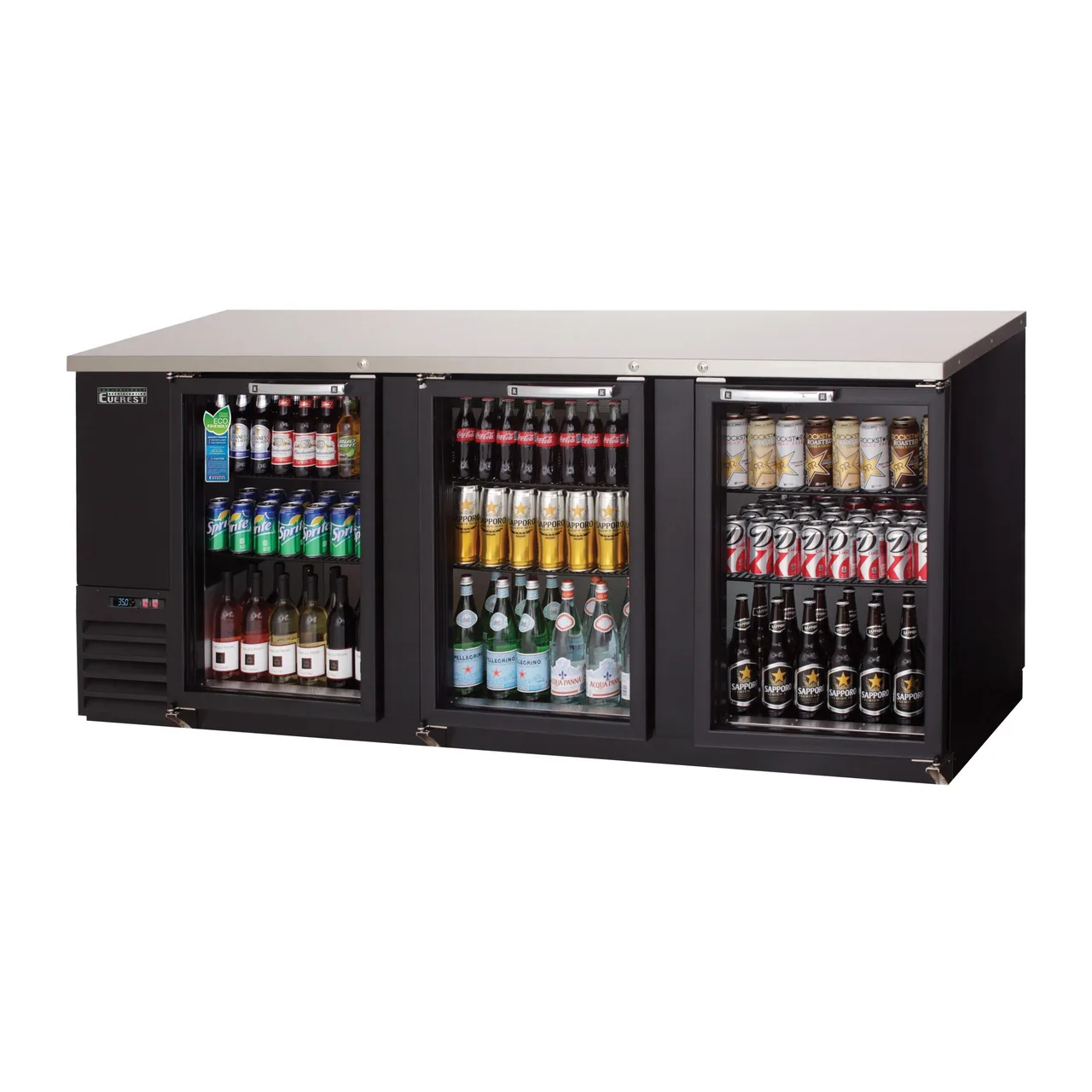 Everest EBB90G-24 89″ Three Section Back Bar Cooler with Glass Door, 28.0 cu. ft.