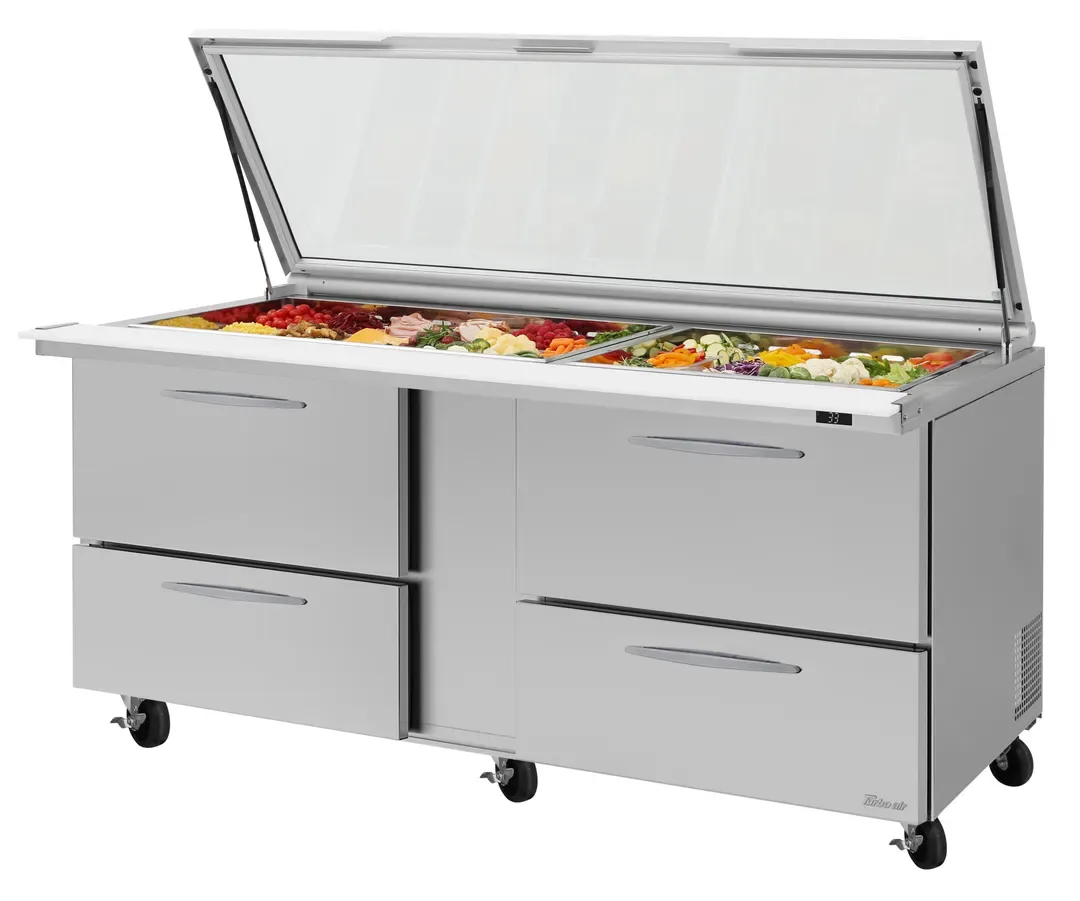 Turbo Air PST-72-30-D4-N-GL 72″ Mega Top Sandwich/Salad Prep Table w/ 4 Drawers, 30 Pans