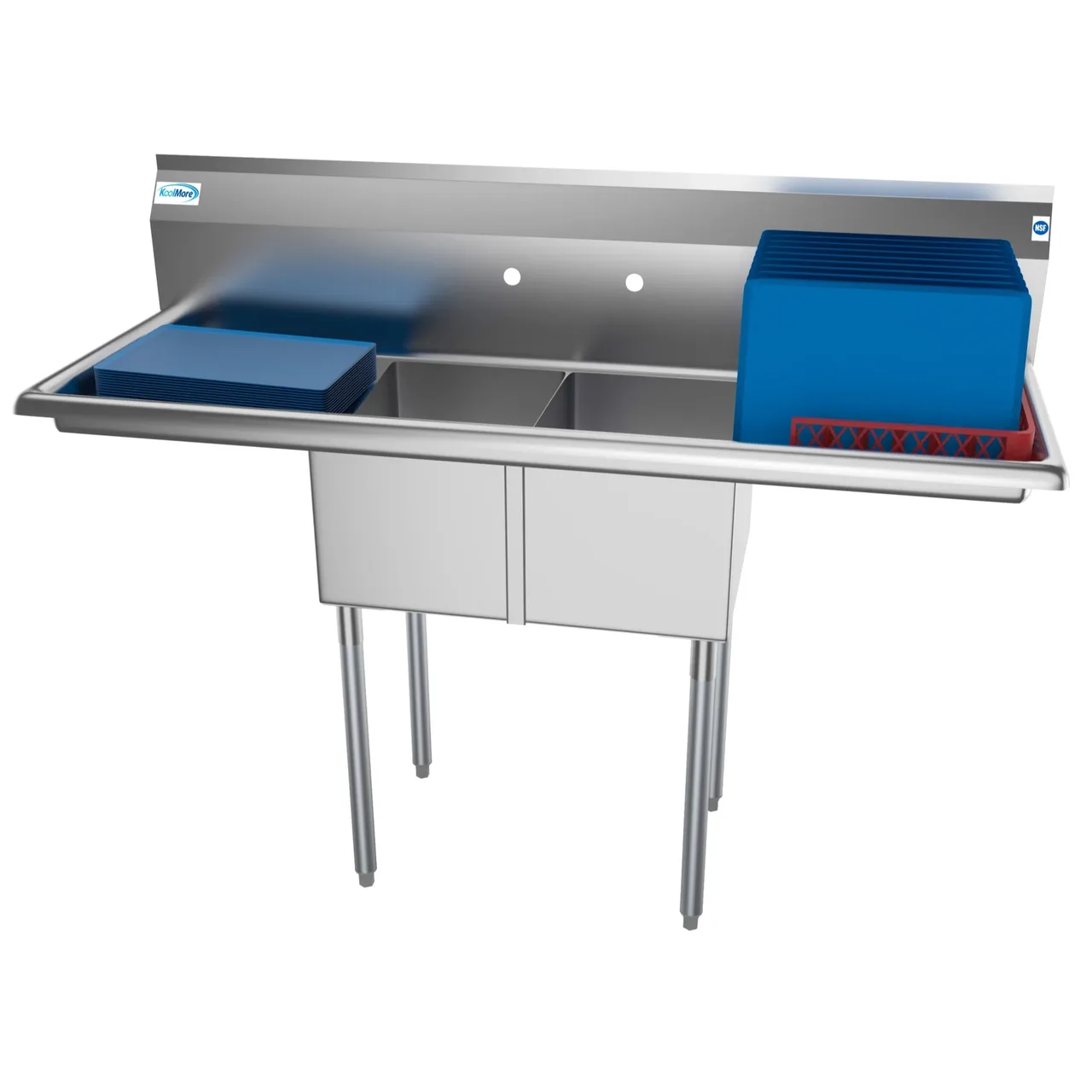 Koolmore SB121610-16B3 56″ Two Compartment Sink, 12″W x 16″L Bowl With 2 Drainboards