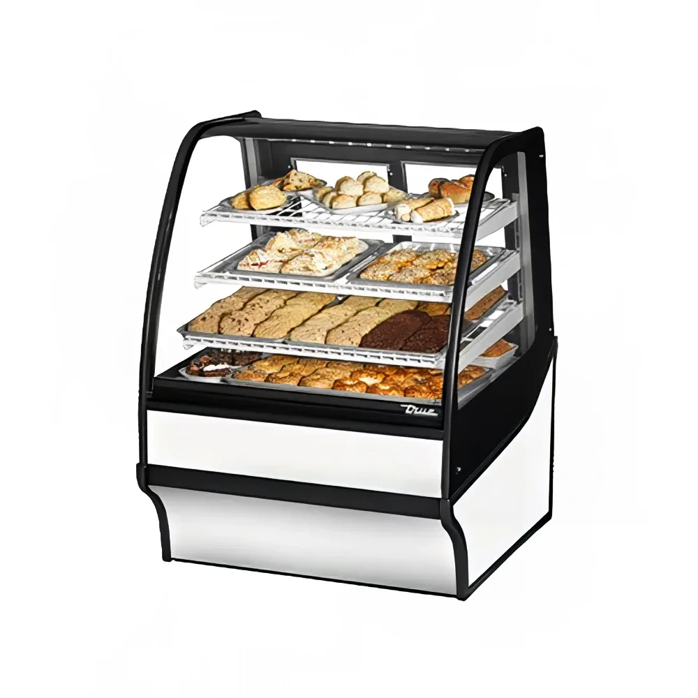 True TDM-DC-36-GE/GE-S-W 36 1/4″ Full Service Dry Bakery Case w/ Curved Glass – (4) Levels, 115v