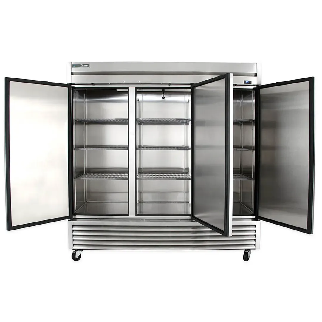 True T-72-HC 78″ Three Section Reach-In Refrigerator w/ 3 Solid Doors, Bottom Mount, Stainless Steel Front-Aluminum Sides 4