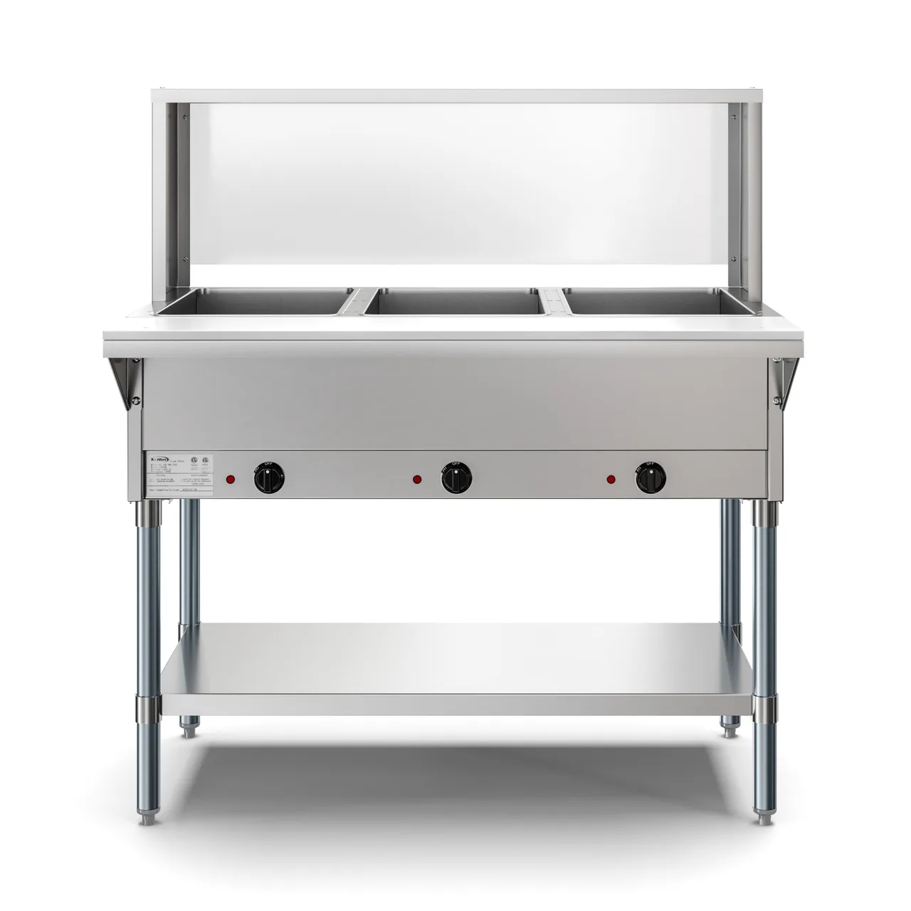 Koolmore KM-OWS-3SG 44″ Electric Steam Table with Undershelf and Sneeze Guard, (3) Open Wells