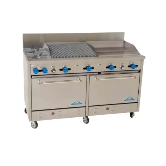 Comstock-Castle F3226-18-2.5RB 60″ Gas Restaurant Range w/ (2) Open Burners, (1) 18″ Griddle, (1) 30″ Charbroiler, (2) Standard Ovens, 230.000 BTU