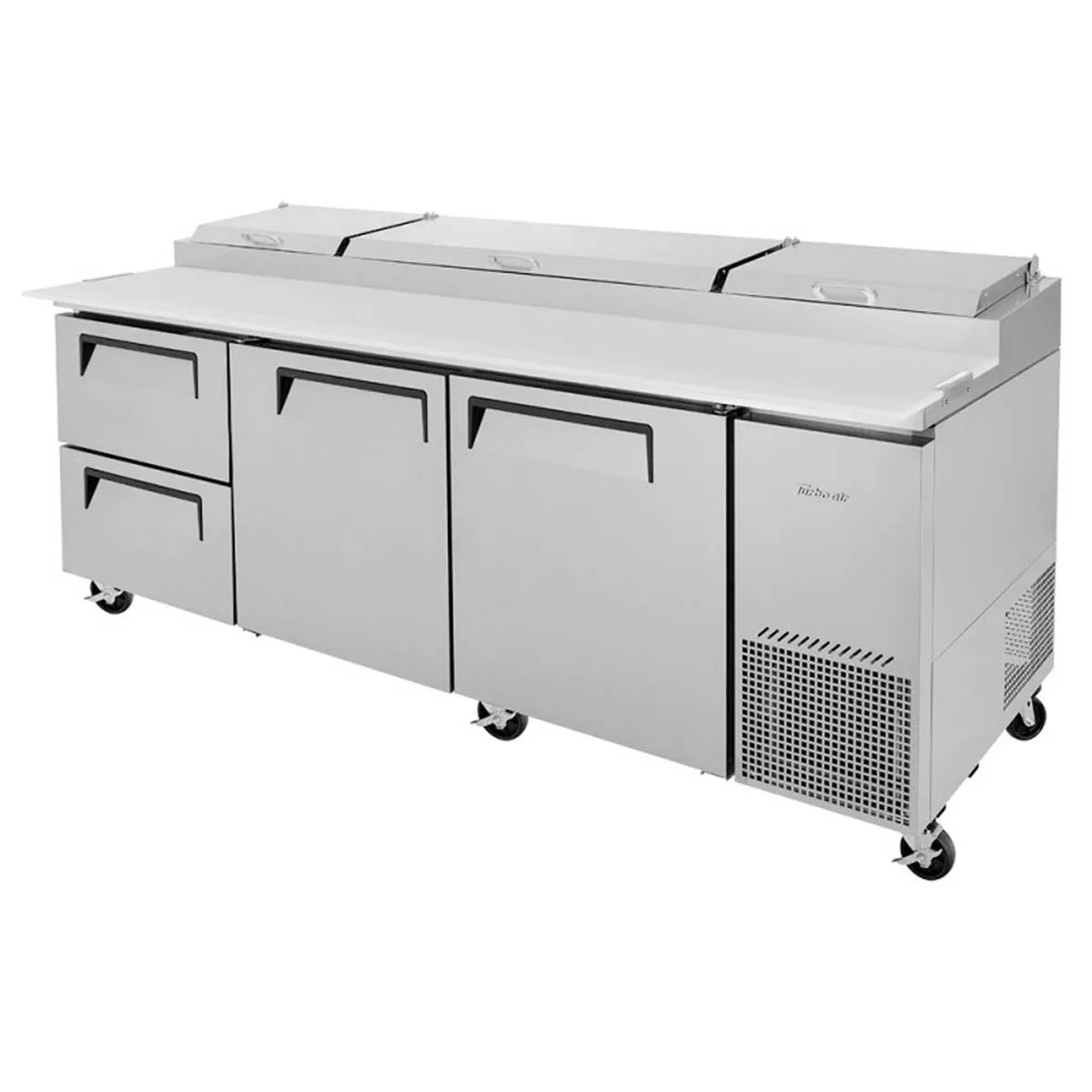 Turbo Air TPR-93SD-D2-N 93″ Refrigerated Pizza Prep Table w/ 3 Doors, 12 Condiment Pans 3
