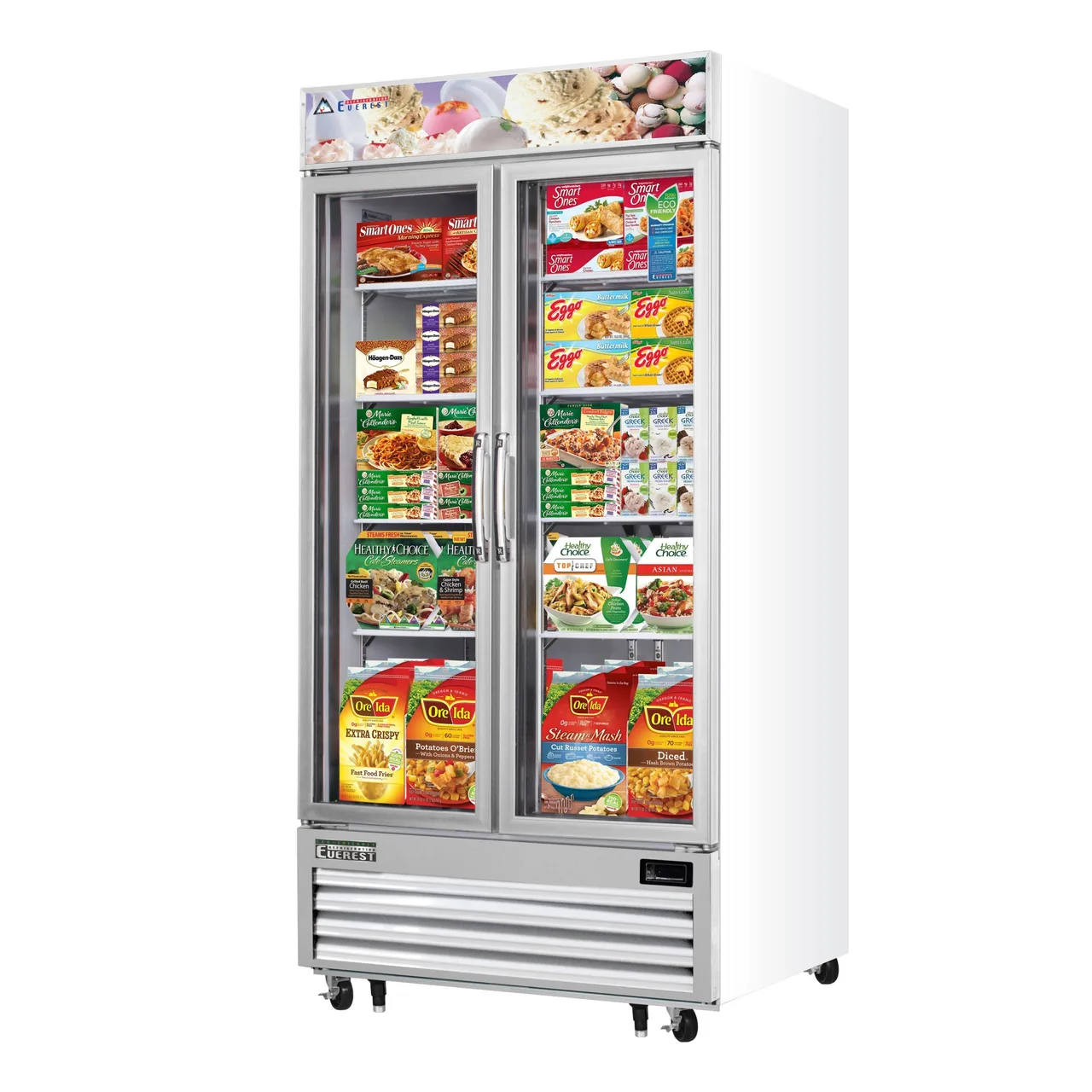 Everest EMGF36 41″ Two Section Glass Door Freezer Merchandiser in White, 36.0 cu. ft.