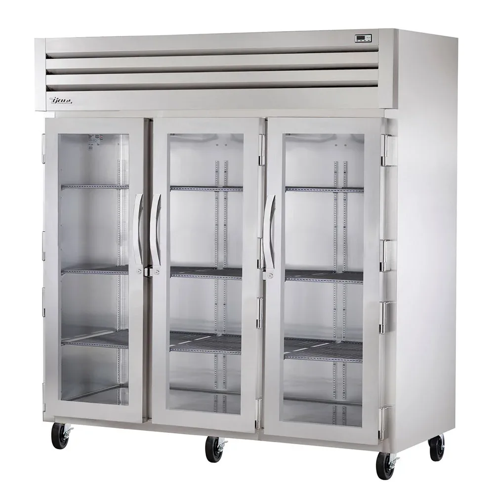 True STA3R-3G-HC 77 3/4″ Three Section Reach In Refrigerator, (3) Left/Right Hinge Glass Doors, 115v