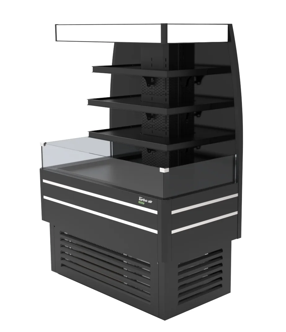 Turbo Air TIOM-48CB-N 47″ Island Display Self-Serve Refrigerated Merchandiser in Black, Open Flat, 3 Shelves, 11.9 cu. ft.