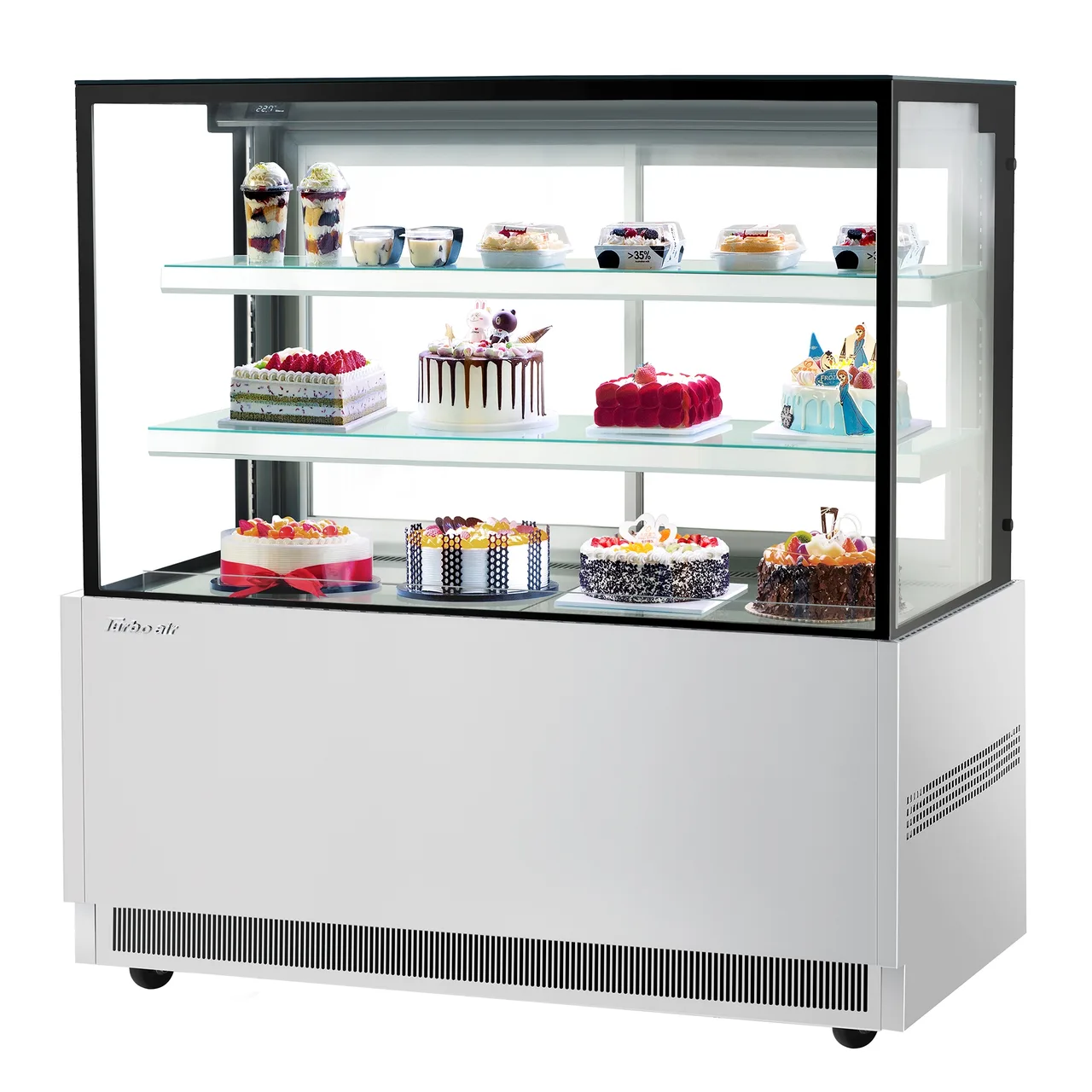 Turbo Air TBP60-54NN-S 59″ Refrigerated Bakery Display Case, Self-Contained Straight Glass Full Service with 2 Shelves, 3/4 HP-Stainless Steel