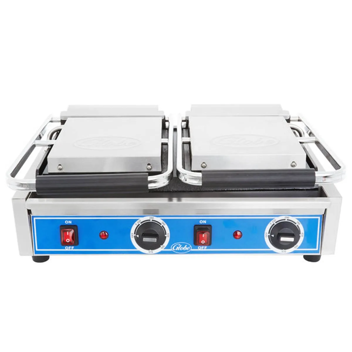 Globe GSGDUE10 Double Commercial Panini Press w/ Cast Iron Smooth Plates, 240v/1ph 8