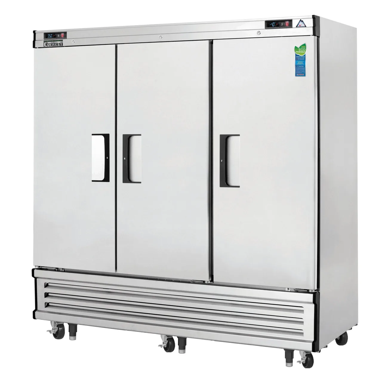 Everest EBRF3 74″ 3 Section Reach-In Refrigerator/Freezer Combo w/ 3 Solid Doors, Bottom Mount