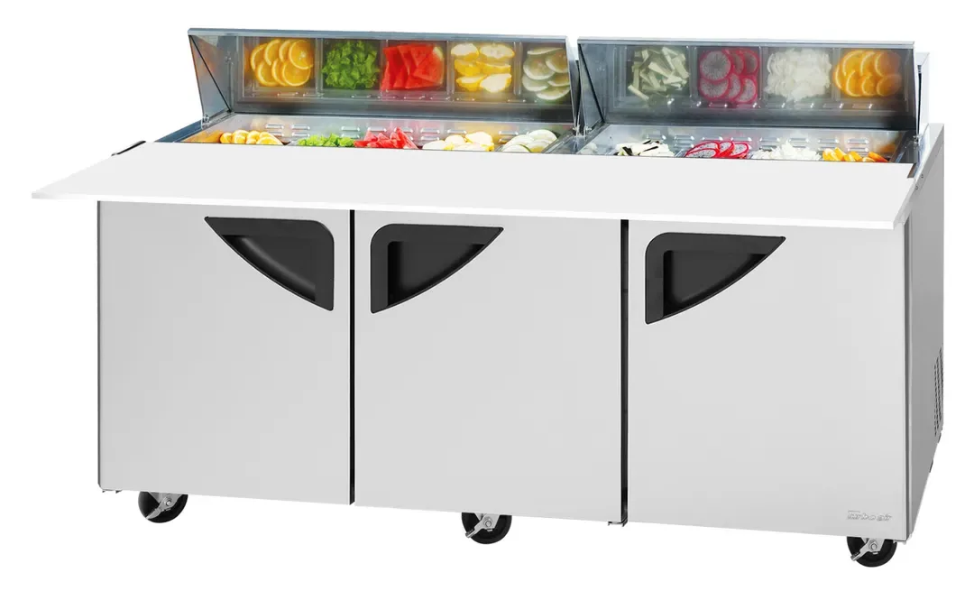 Turbo Air TST-72SD-18-N 72″ Three Section Sandwich / Salad Prep Table w/ 3 Doors, 18 Pans