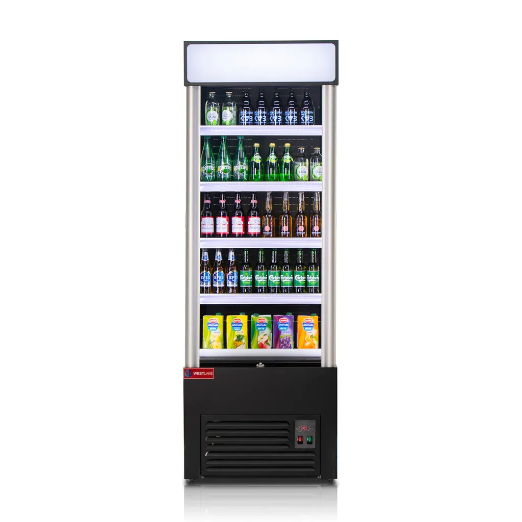 28″ Wide Open Air Merchandiser, Black Refrigerated Air Curtain Merchandiser, 120 V.