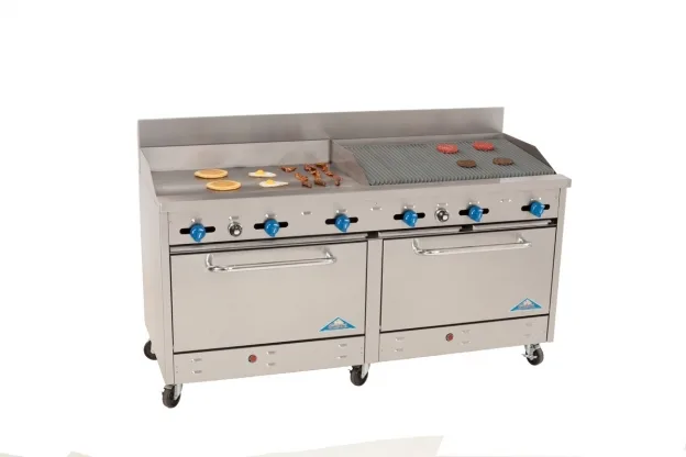 Comstock-Castle 2F330-36-3RB 72″ Gas Restaurant Range w/ (1) 36″ Griddle, (1) 36″ Charbroiler, (2) Standard Ovens, 222.000 BTU