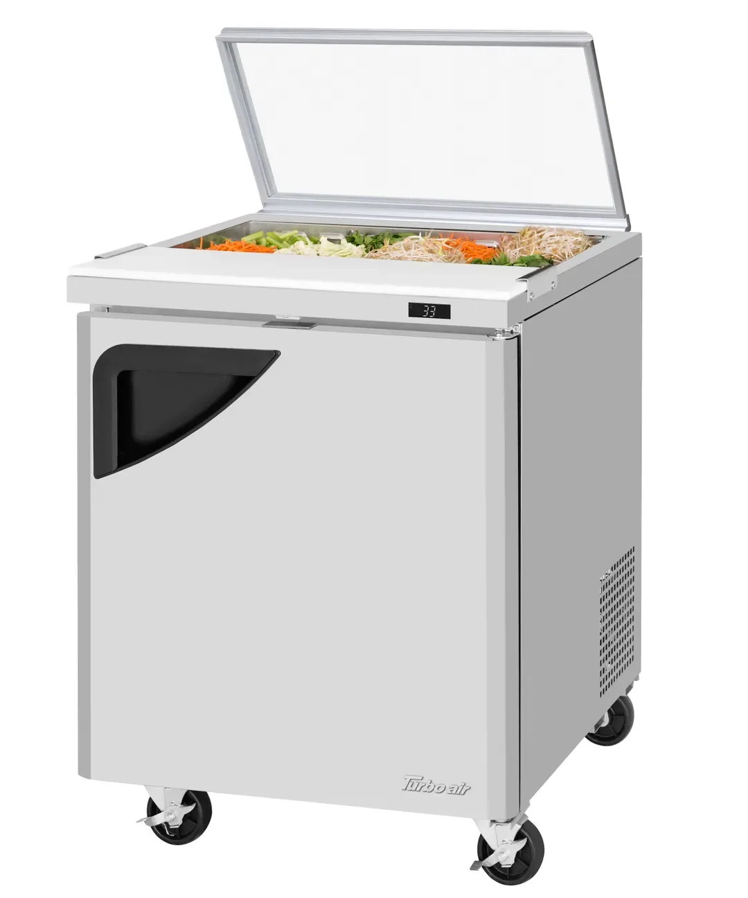 Turbo Air TST-28SD-N-GL 28″ One Section Sandwich / Salad Prep Table w/ 1 Door, 8 Pans