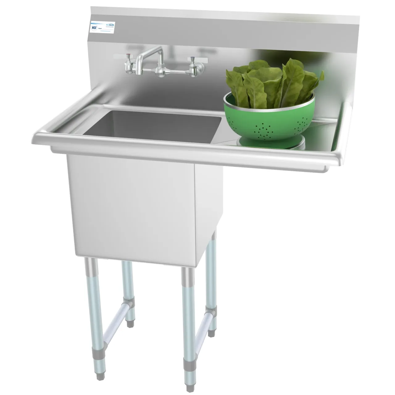 Koolmore SA151512-15R3FA 33″ One Compartment Sink, 15″W x 15″L Bowl w/Right-Hand Drainboard