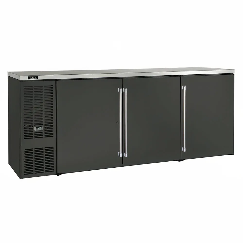 Perlick BBS84-BS-L-STK 84″ Bar Refrigerator – 3 Swinging Solid Doors, Black, 120v