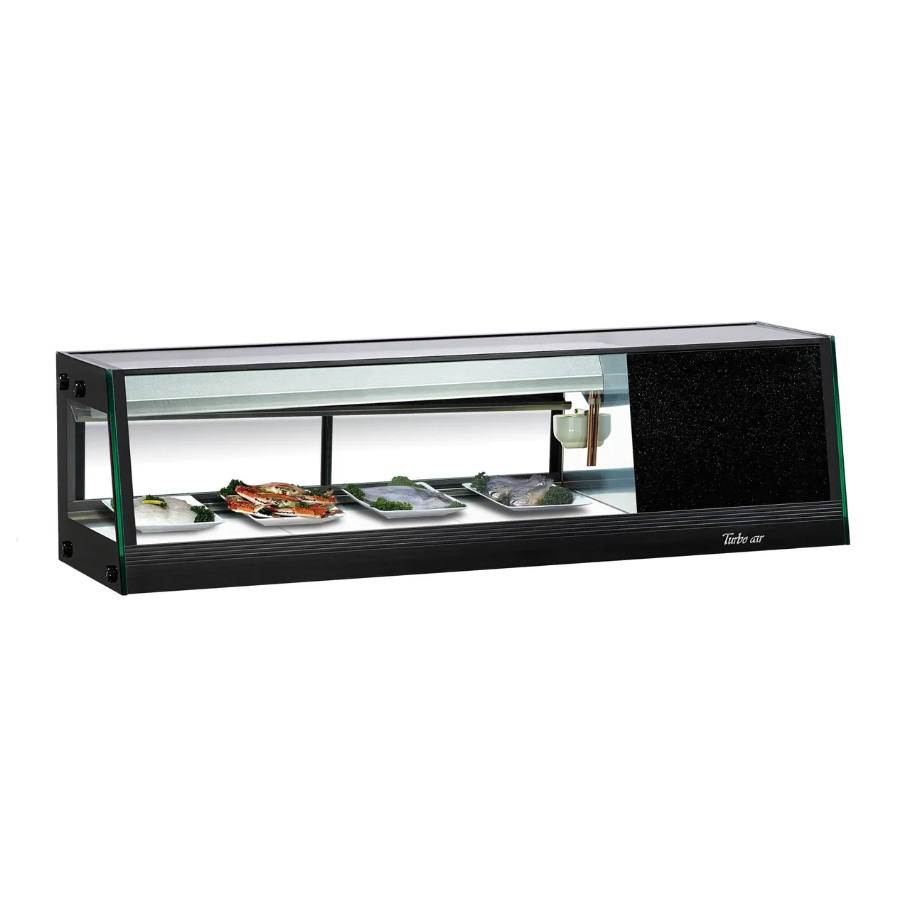 Turbo Air SAS-50L-N 46″ Refrigerated Self-Contained Left Compressor Straight Glass Stainless Steel Sushi Display Case, 2 Doors- 3 Pan Capacity