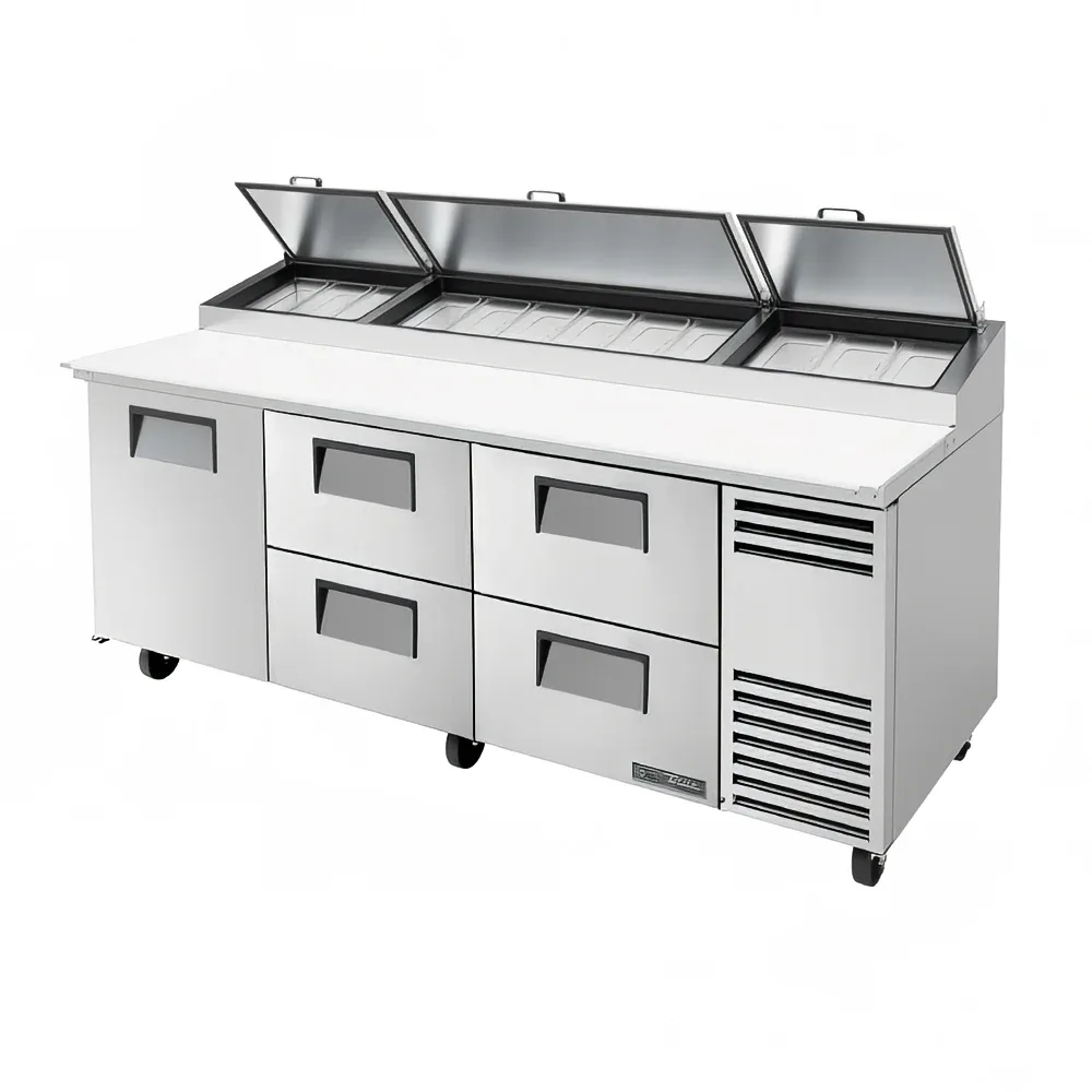 True TPP-AT2-93D-4-HC 93 1/2″ TPPAT Series Pizza Prep Table w/ Refrigerated Base, 115v
