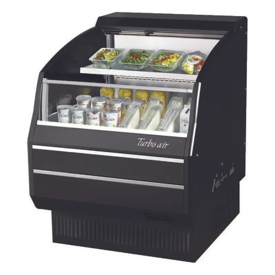 Turbo Air TOM-30LB-SP(-A)-N 28″ Horizontal Open Air Merchandiser in Black, Self-Contained, 2 Shelves, Low Profile, Solid Sides, 5.1 cu. ft.