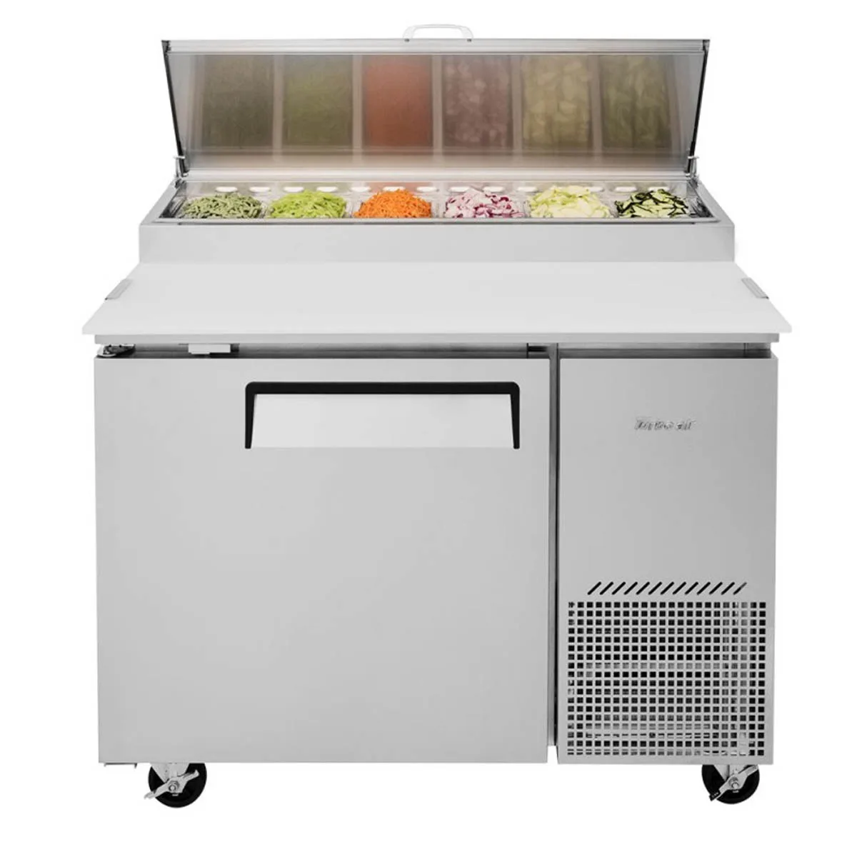 Turbo Air TPR-44SD-N 44″ 1 Door Refrigerated Pizza Prep Table, 6 Condiment Pan, 14 cu. ft. 7