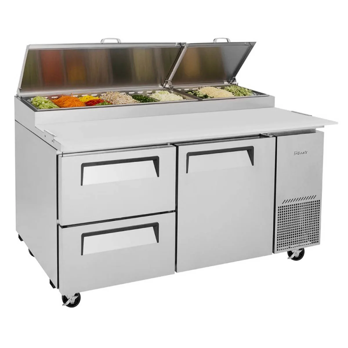 Turbo Air TPR-67SD-D2-N 67″ Refrigerated Pizza Prep Table w/ 1 Door & 2 Drawers, 20 cu. ft. 3
