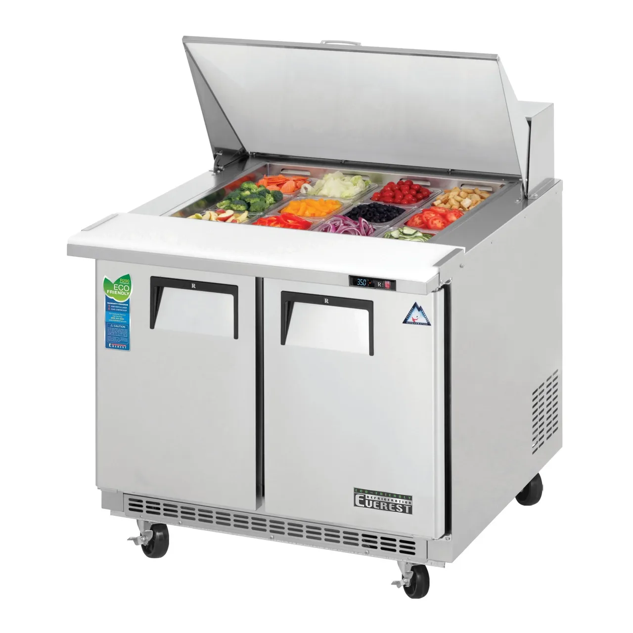 Everest EPBSR2 35″ Two Section Mega Top Sandwich/Salad Prep Table w/ 2 Doors, 12 Pans