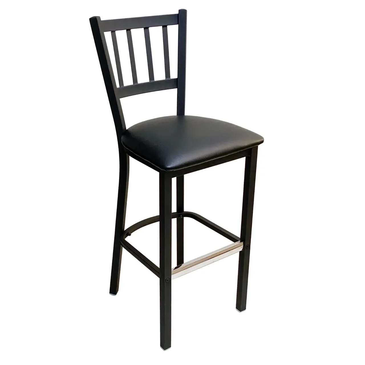 AAA Furniture Wholesale 309BS BVS-BLK Bar Stool with Slat Back and Upholstered Seat, Black (Quick Ship)