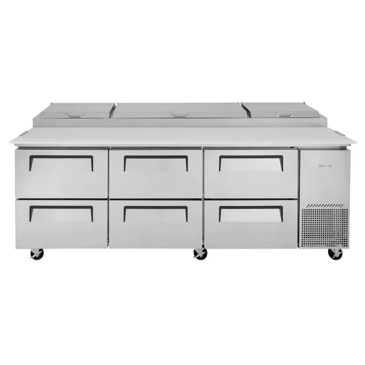 Turbo Air TPR-93SD-D6-N 93″ Refrigerated Pizza Prep Table w/ 6 Drawers, 12 Condiment Pans 4