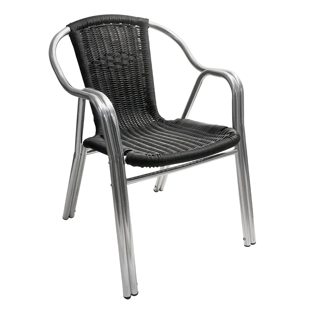 AAA Furniture Wholesale AL-C/BLACK Aluminum Outdoor Arm Chair with Plastic Rattan Back & Seat, Black (Quick Ship)