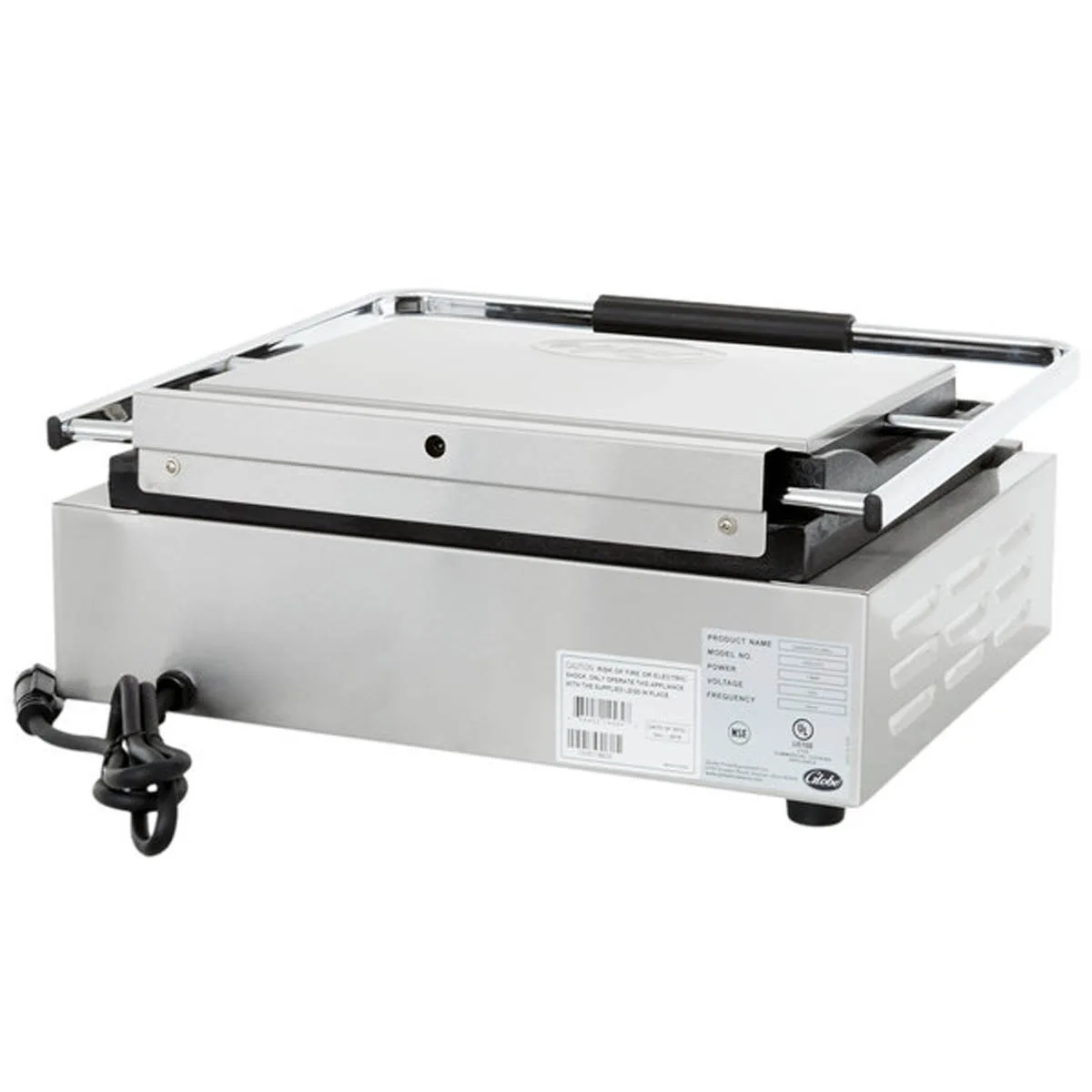 Globe GSG1410 Single Commercial Panini Press w/ Cast Iron Smooth Plates, 120v 2