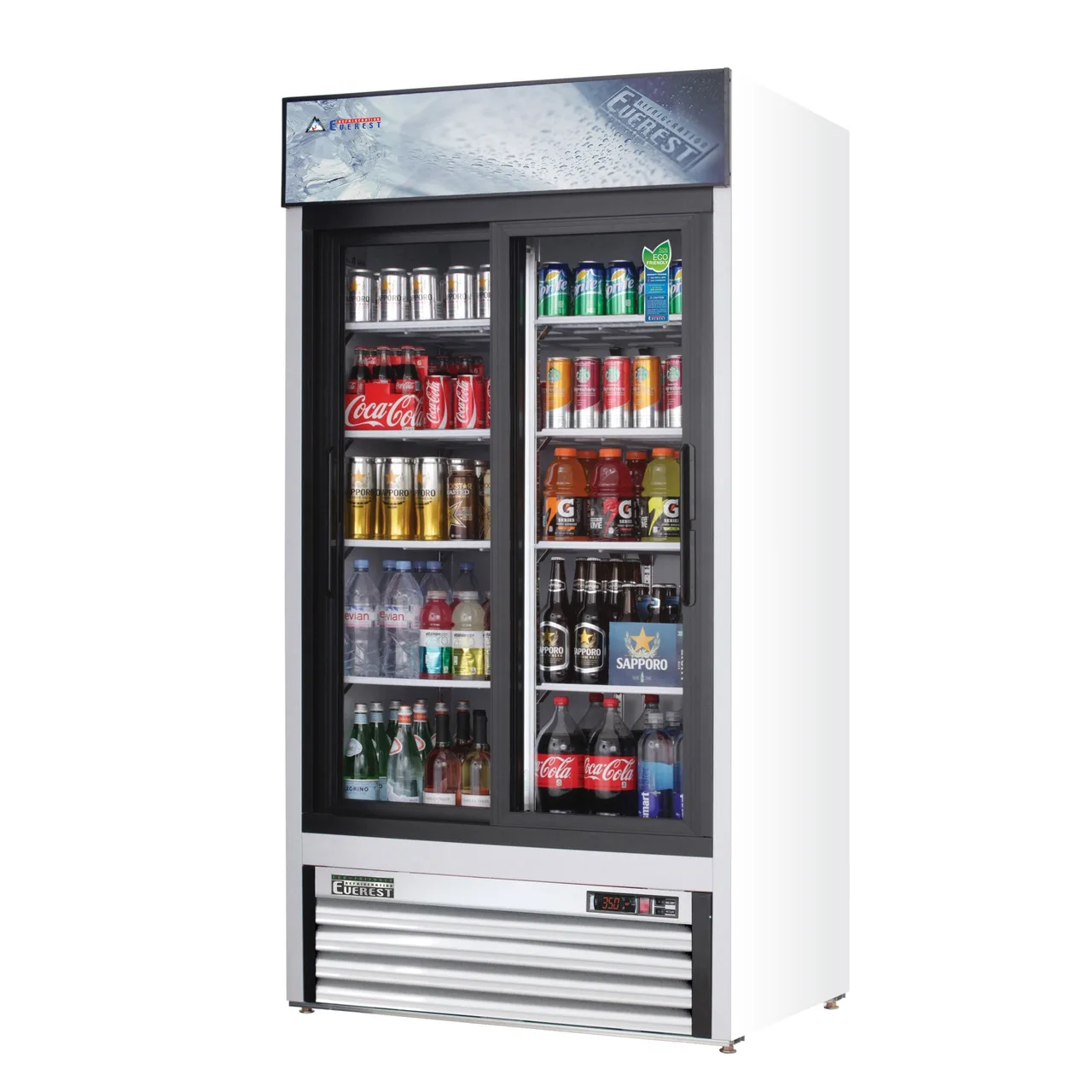 Everest EMGR33 39″ Two Door Merchandiser Refrigerator, White Exterior, 33 cu. ft.