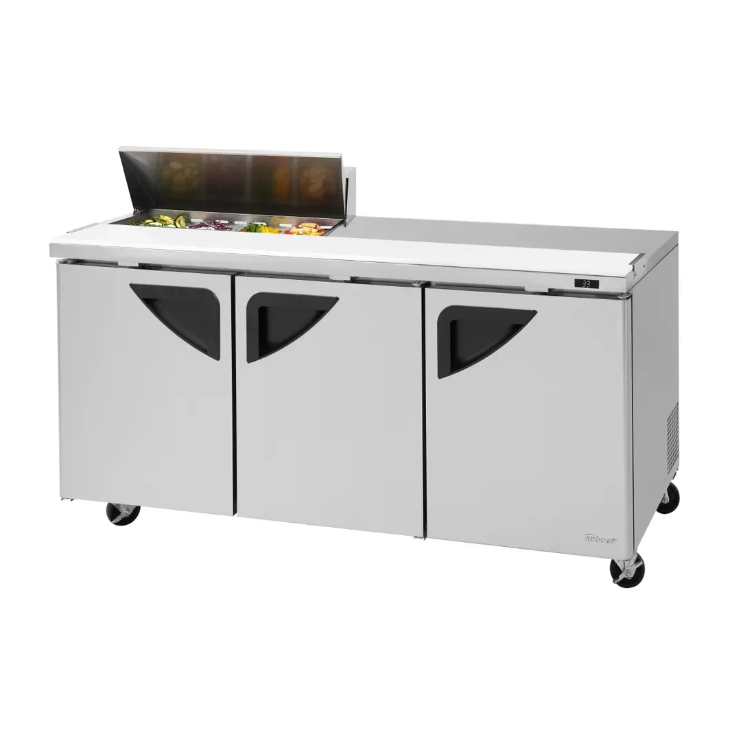 Turbo Air TST-72SD-08S-N 72″ Three Section Sandwich / Salad Prep Table w/ 3 Doors, 8 Pans