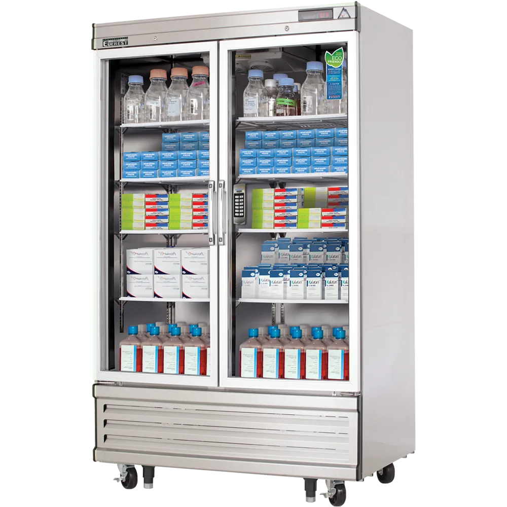 Everest Refrigeration EBGR2-LAB 54″ Medical Refrigerator w/ 2 Glass Full Doors, 33.0 Cu.Ft.