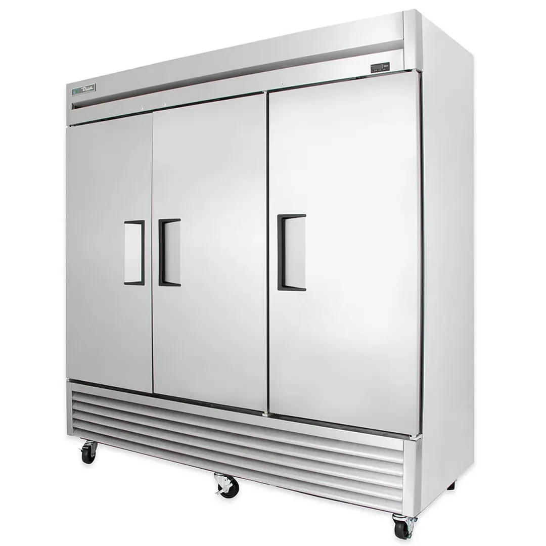 True T-72-HC 78″ Three Section Reach-In Refrigerator w/ 3 Solid Doors, Bottom Mount, Stainless Steel Front-Aluminum Sides 2