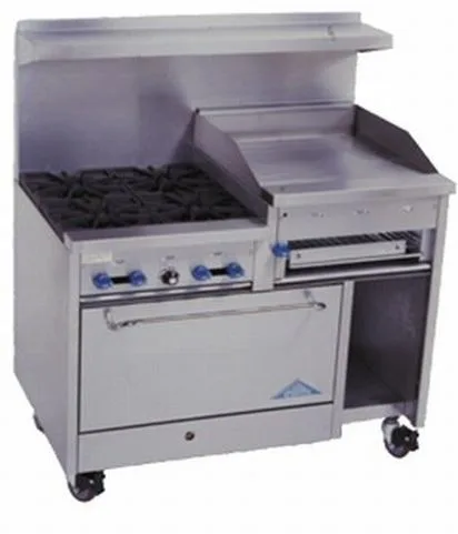 Comstock-Castle F3430-24B 48″ Gas Restaurant Range w/ (4) Open Burners, 24″ Raised Griddle, (1) Standard Oven, (1) Cabinet Base, 186.000 BTU