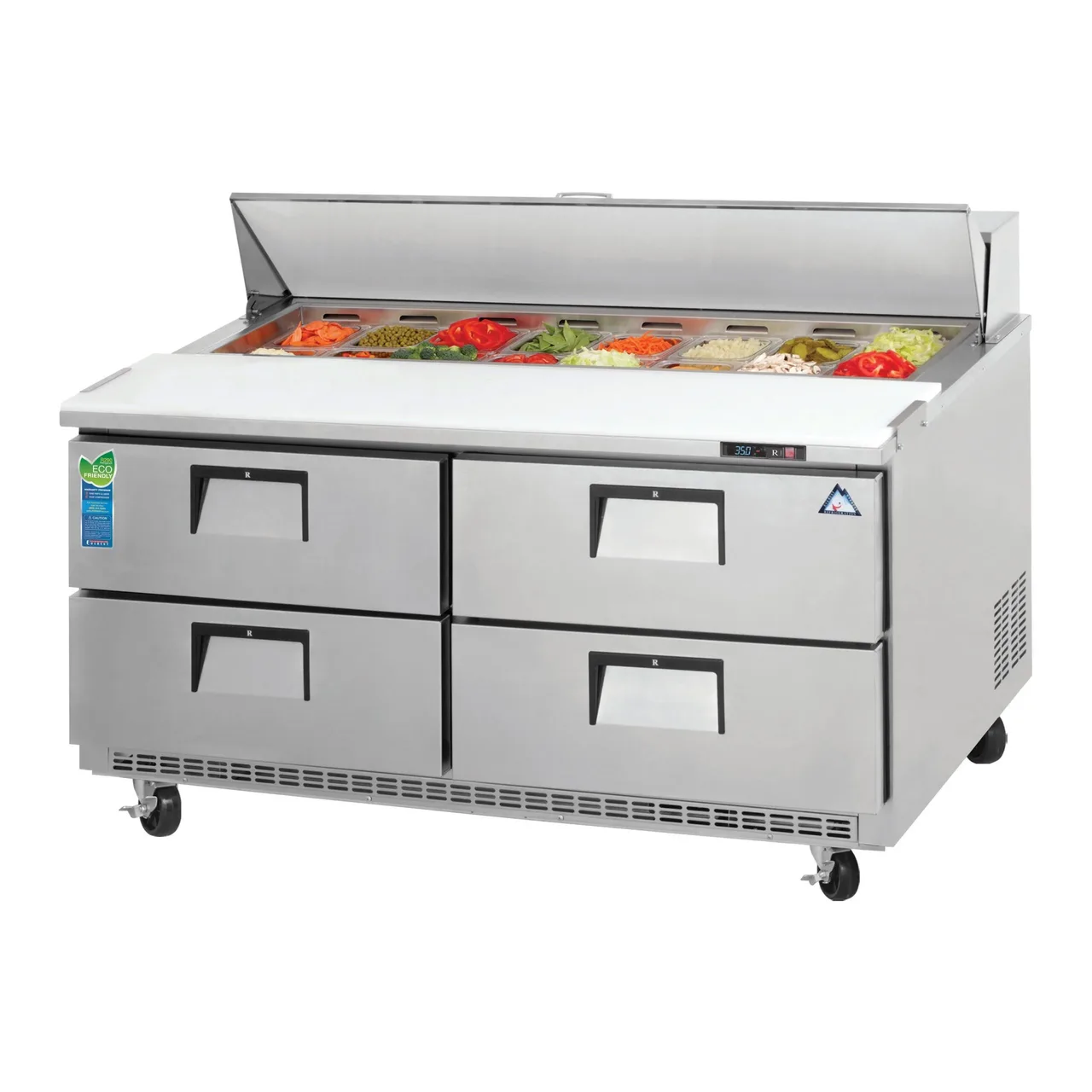 Everest EPBNWR2-D4 59″ Two Section Sandwich/Salad Prep Table w/ 4 Drawers, 16 Pans