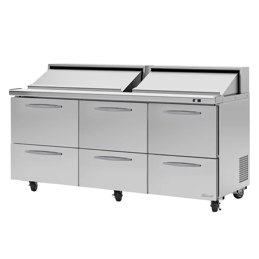 Turbo Air PST-72-D6-N 72″ Three Section Sandwich / Salad Prep Table w/ 6 Drawers, 18 Pans