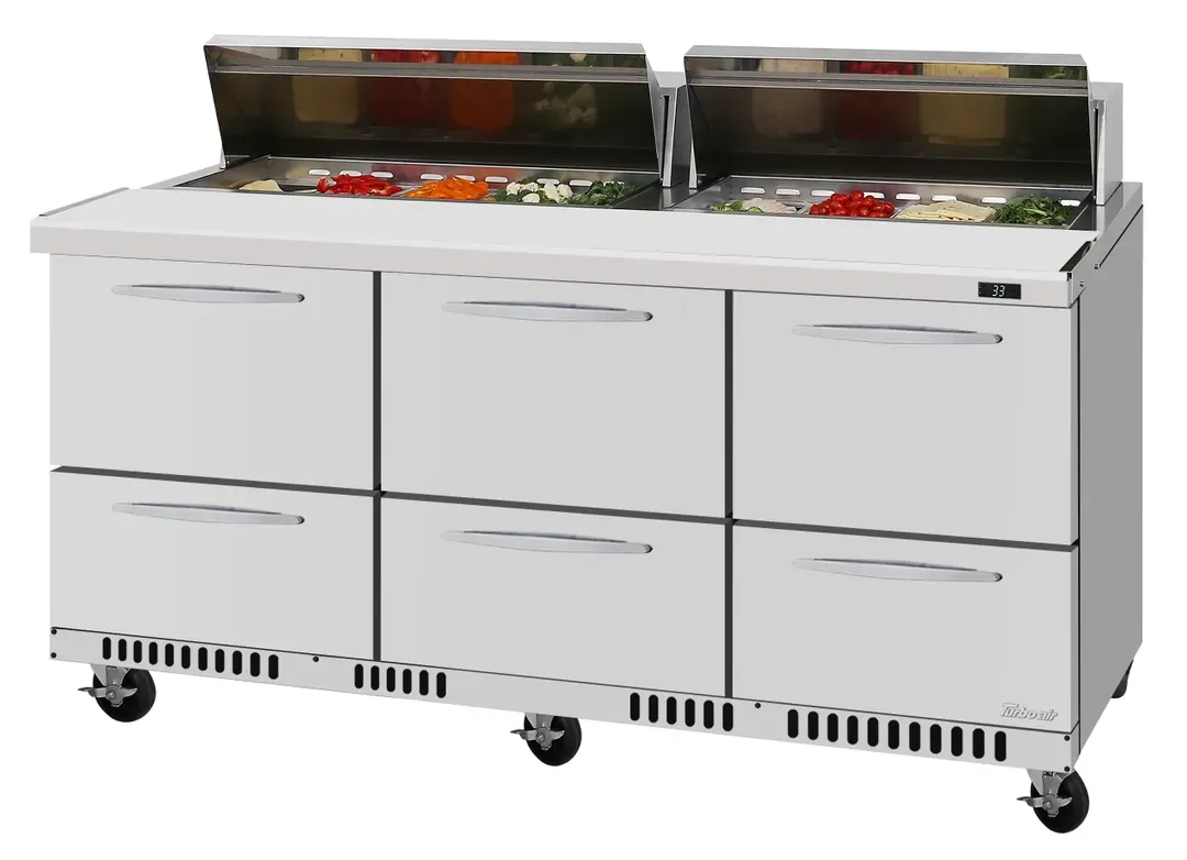 Turbo Air PST-72-D6-FB-N 72″ Mega Top Sandwich/Salad Prep Table w/ 6 Drawers, 18 Pans