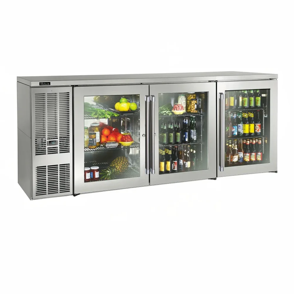 Perlick BBS84-SG-L-STK 84″ Bar Refrigerator – 3 Swinging Glass Doors, Stainless, 120v