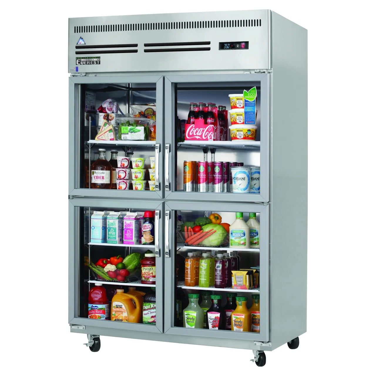 Everest ESGRH4 49″ Two Section Reach-In Refrigerator w/ 4 Glass Half Doors, Top Mount, Stainless Steel, 48 cu. ft.